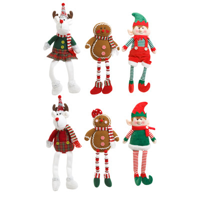 SHELF SITTER CHRISTMAS FIGURES W/DANLGE LEGS 6AST GINGER/DEER/ELVES 13-17IN EA/HT
