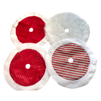 TREE SKIRT MINI 15IN DIS 4AST WHITE PLUSH/RED PLUSH/CANDY STRIPE TINSEL/RED SEQUIN XMAS HDR