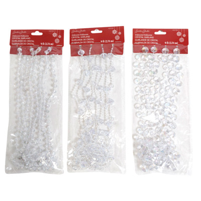 GARLAND IRIDESCENT CRYSTAL BEAD 9FT 3AST SHAPES XMAS TCD