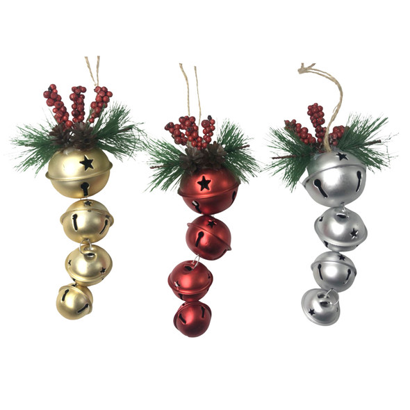 CHRISTMAS BELL ORNAMENT 4TIER/ 7.48IN RED/SILVER/GOLD W/GREENERY XMAS HDR