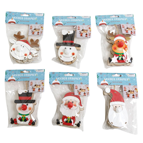 ORNAMENT WOOD 6AST CHRISTMAS CHARACTERS W/LITEUP NOSES BATT INCLUDED XM/PBH