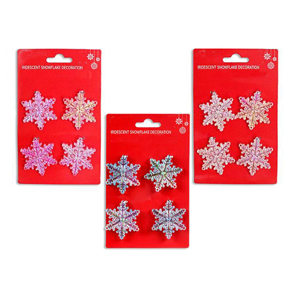 ORNAMENT MINI SNOWFLAKE 4PK 1.57IN 3AST IRIDESCENT COLORS XMAS TCD