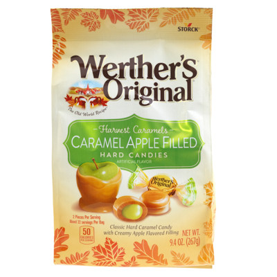 WERTHERS CARAMEL APPLE FILLED 9.4 OZ STAND UP BAG IN COUNTER DISPLAY