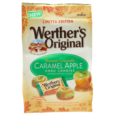 WERTHERS HARD CANDIES CARAMEL APPLE 8.57 OZ STAND UP BAG IN COUNTER DISPLAY