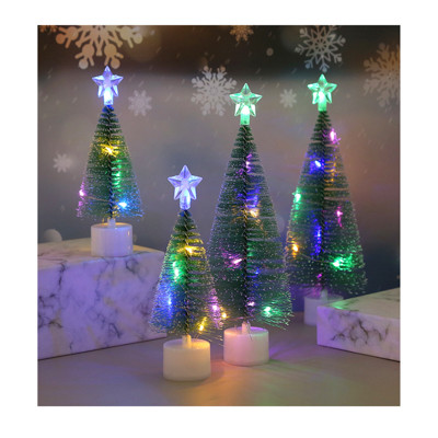 CHRISTMAS GREEN FROSTED BOTTLE BRUSH TREE W/TEALIGHT LED 3 SIZE 6.3/6.7/7.5IN EA IN COLOR BOX