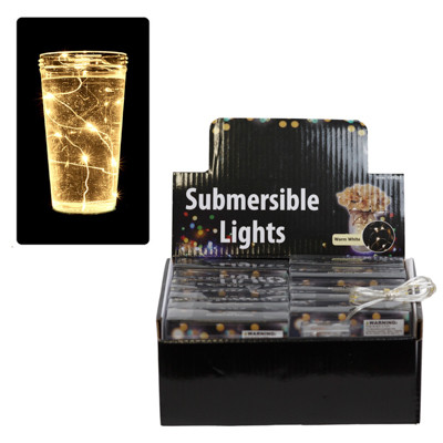 STRING LIGHTS SUBMERSIBLE 20LED WARM WHITE LITES ON 51IN STRAND PVC BOX/12PC PDQ 2 AA BATT NOT INCL