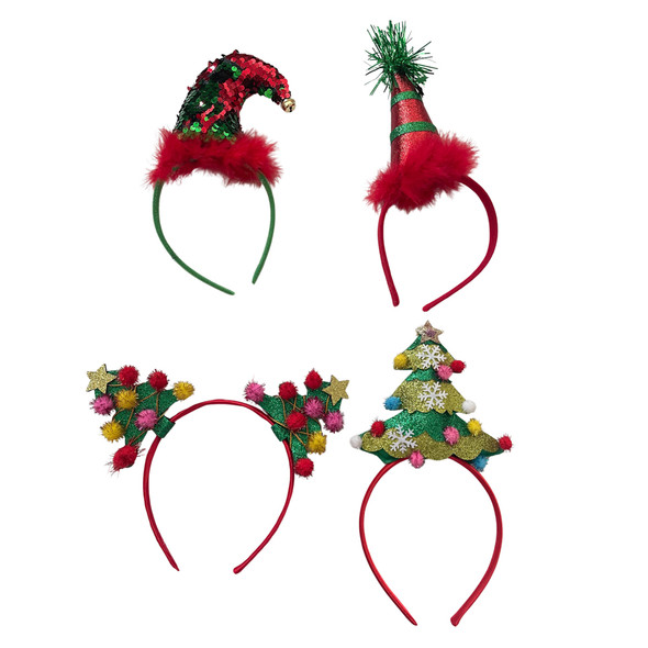 HEADBAND CHRISTMAS 4AST TREE/ELVES XMAS HT/JHOOK