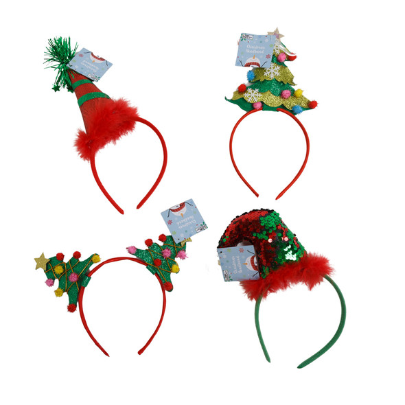 HEADBAND CHRISTMAS 4AST TREE/ELVES XMAS HT/JHOOK