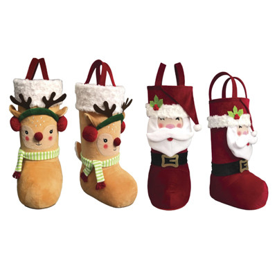 STOCKING BOOT 3D SHAPED SANTA/REINDEER 15INH W/HANDLES XMAS HT