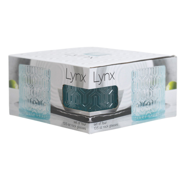 GLASSWARE 4PC SET 13.5OZ DOF LYNX BLUE LITHO BOXED