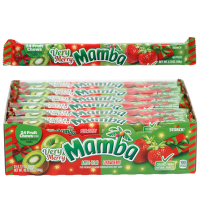MAMBA HOLIDAY FRUIT CHEWS 3.73 OZ 24PC STICK PACK IN COUNTER DISPLAY