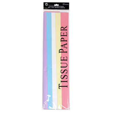 TISSUE PAPER PASTEL RAINBOW 20SHEET 5 COLOR STEPFOLD
