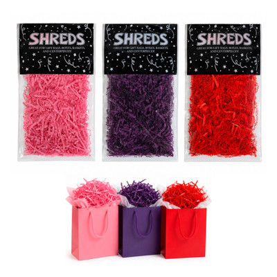 SHREDS CRINKLE CUT PAPER 50G RED/PINK/PURPLE PRTD OPP BAG
