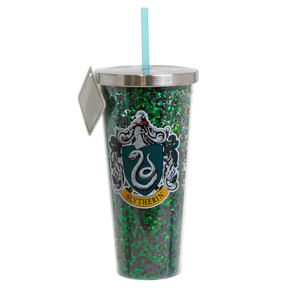 GLITTER CUP 20OZ W/STRAW INSULATED DOUBLE WALL SLYTHERIN