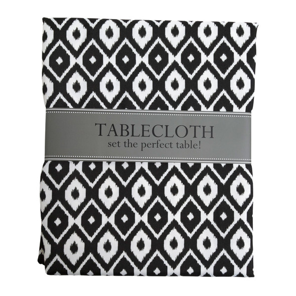 TABLECLOTH 60IN BLACK IKAT ROUND INDOOR/OUTDOOR W/ZIPPER 100%POLYESTER