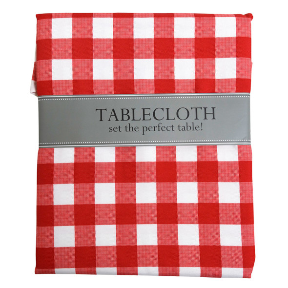 TABLECLOTH 60IN W/ZIPPER TANGO RED CHECKER ROUND INDOOR/OUTDOOR WATER/STAIN RESISTANT 100%POLYESTER