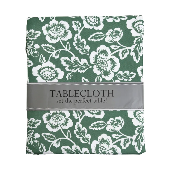 TABLECLOTH 60IN W/ZIPPER ARTICHOKE GREEN FLORAL ROUND OUTDOOR WATER/STAIN RESISTANT 100%POLYESTER