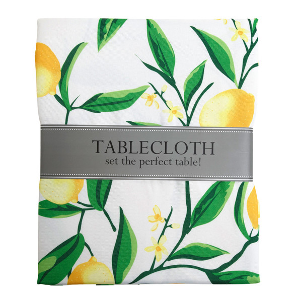 TABLECLOTH 60IN W/ZIPPER LEMON BLISS PRING INDOOR/OUTDOOR WATER/STAIN RESISTANT 100%POLYESTER