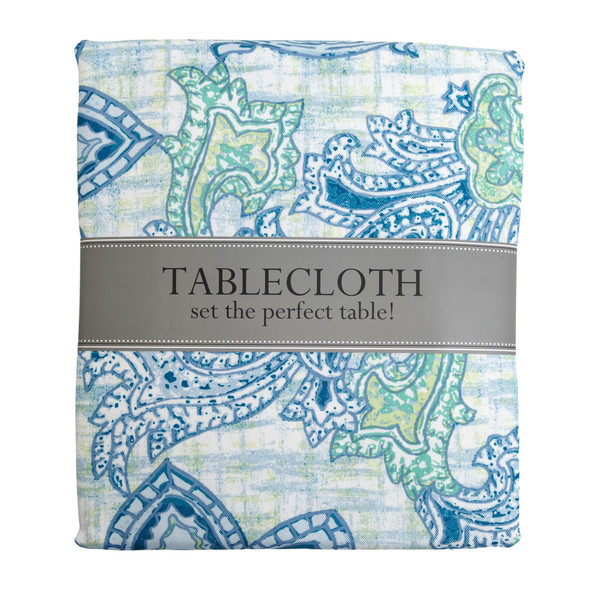 TABLECLOTH 60X84 W/ZIPPER BLUE WATERCOLOR PAISLEY PRINT INDOOR/OUTDOOR WATER/STAIN RESISTANT 100%POLYESTER
