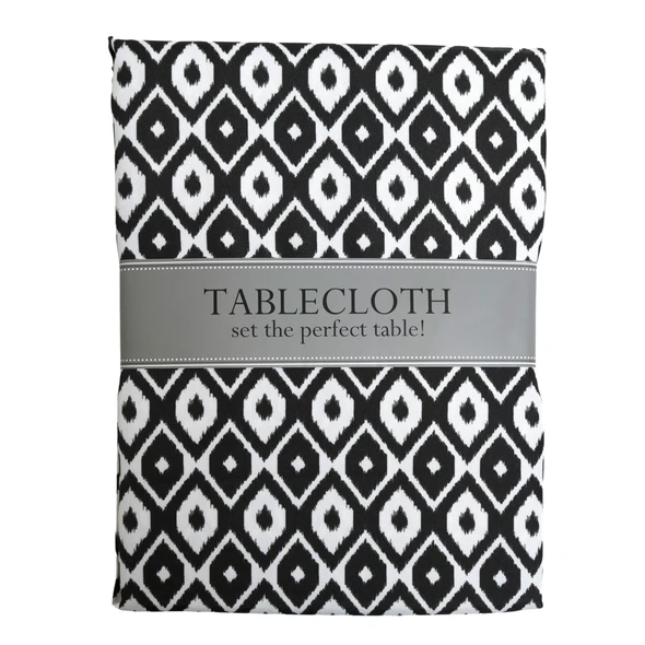 TABLECLOTH 60X120 W/ZIPPER BLACK IKAT INDOOR/OUTDOOR WATER/STAIN RESITANT 100%POLYESTER