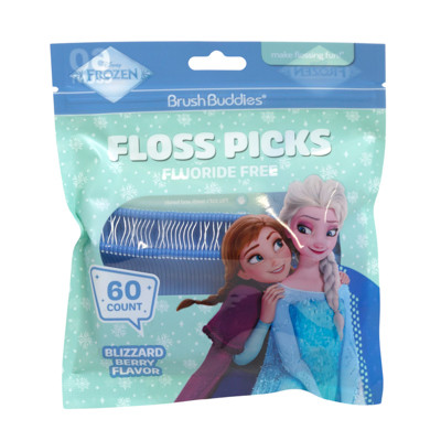 DENTAL FLOSS PICKS 60CT FROZEN BLIZZARD BERRY BRUSH BUDDIES RESEALABLE BAG