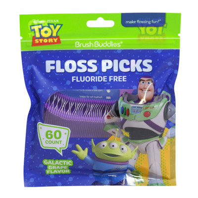 DENTAL FLOSS PICKS 60CT TOY STORY GALACTIC GRAPE BRUSH BUDDIES RESEALABLE BAG