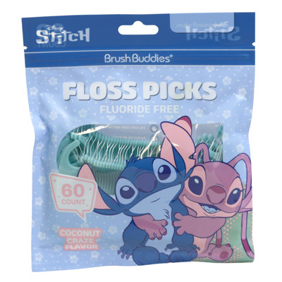 DENTAL FLOSS PICKS 60CT STITCH COCONUT CRAZE BRUSH BUDDIES RESEALABLE BAG