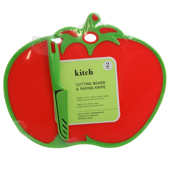 CUTTING BOARD 12.6X10.25 W/PAIRING KNIFE 8IN TOMATO PLASTIC/STAINLESS STEEL KITCH