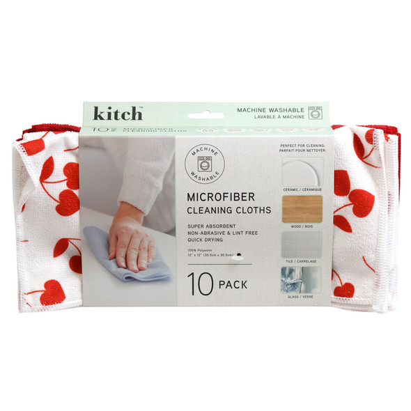 MICROFIBER CLOTH 10PC SET 12X12 CHERRY RED