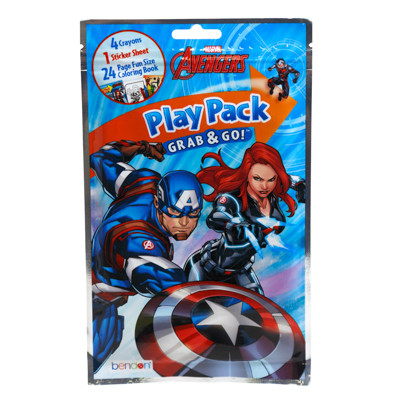 PLAY PACK AVENGERS 4CRAYONS, 25STICKERS , 24PG FUN SIZE COLOR BOOK