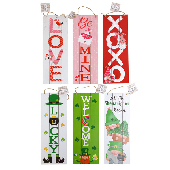 HANGING DECOR MDF WALL PLAQUE DOUBLE-SIDE VAL/STPAT SEASON 3AST 6X17IN/HT