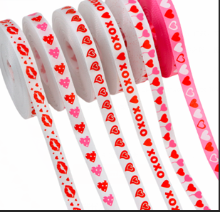 RIBBON VALENTINE .6INX3YD ROLL 6AST PRINTS IN 36PC PDQ