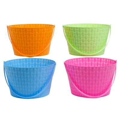 EASTER BASKET PLASTIC WEAVE 10.7 X 9.84 X 6.3IN 4ASST COLORS/EASTER HANGTAG