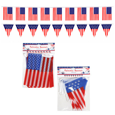 BANNER PATRIOTIC POLYESTER SQUARE & TRIANGE FLAG 2AST 9.84FT OPP BAG HDR
