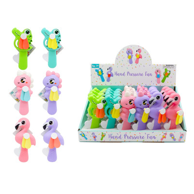 FAN HAND PRESSURE NOVELTY GATOR/UNICORN/FLAMINGO EA IN 2 COLORS/24PC PDQ