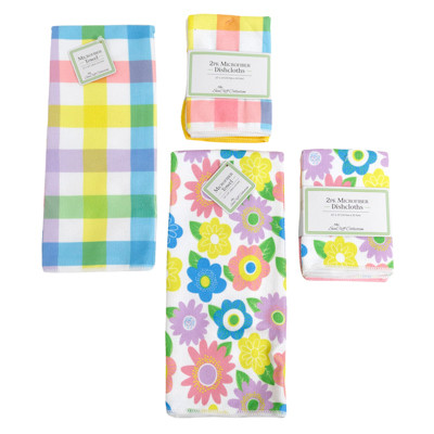 KITCHEN TEXTILE SPRING PRINT 2AST PLAID/FLORAL 2PK DISHCLOTH/1PK TOWEL HT/JHOOK