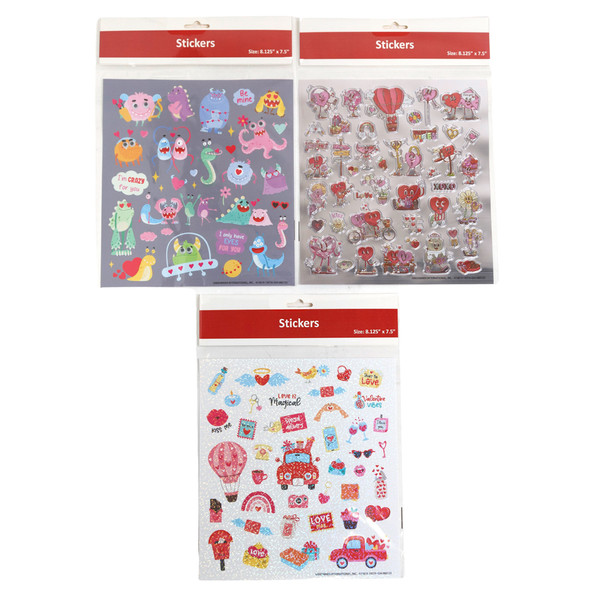 STICKERS VALENTINE 10 STYLE SUPER ASST FOIL/HOLOG/GOOGLY/VELVET/EVA EA PBH