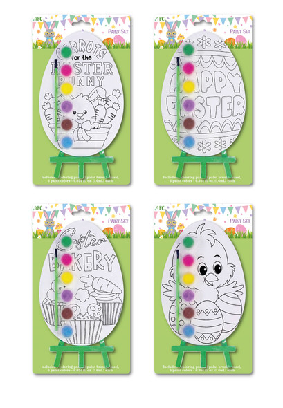 CRAFT KIT EASTER PAINT SET W/EGG SHAPED BOARD AND EASEL W/6 PAINTS 4AST/BLC