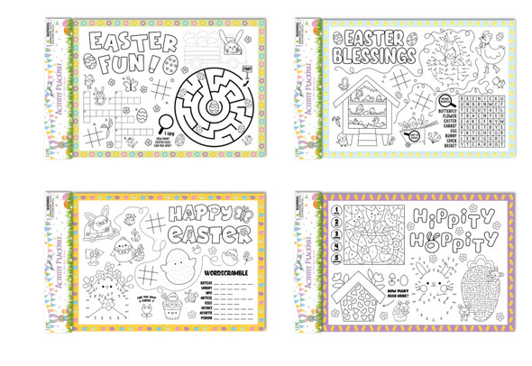 PLACEMATS PAPER EASTER ACTIVITY 12 SHEET/4AST DESIGNS 14X10IN PBH
