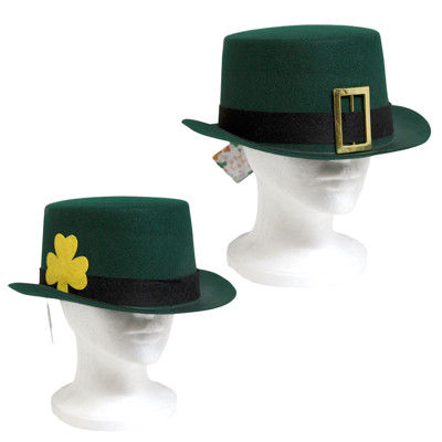 TOP HAT FELT LEPRECHAUN ADULT SIZE  2AST SHAMROCK OR BUCKLE DETAIL ST PAT HT/JHOOK