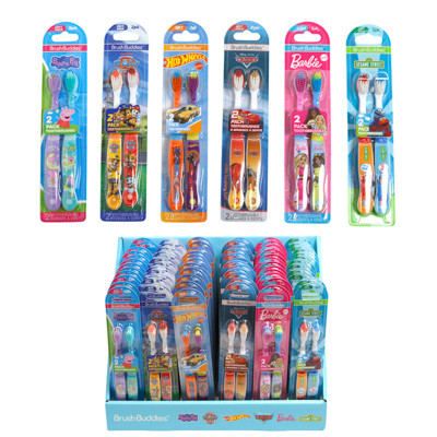 TOOTHBRUSH KIDS 2PK LICENSED 72-PC PDQ DISPLAY 6ASSORTED