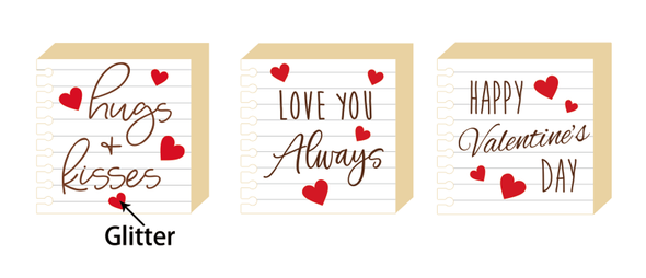 TABLE DECOR VALENTINES MDF NOTEBOOK PAGE GLITTER GREETINGS 3AST