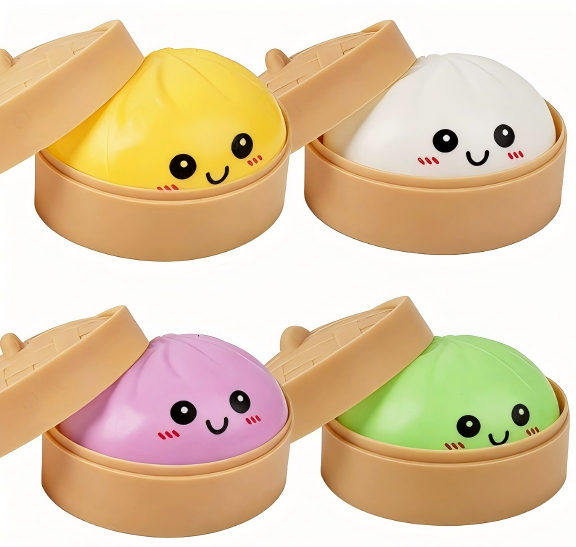 SQUISH STEAMED DUMPLING TOY 4AST WRAP CARD W/HANGER