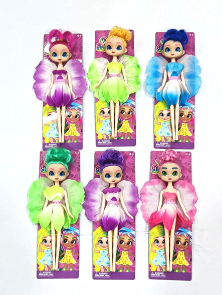 DOLL FAIRY DORABLE W/WINGS 9IN 6AST W/PETAL DRESS & COLORFUL HAIR EACH/TCD