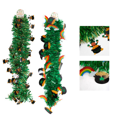GARLAND TINSEL ST PAT 9FT 2AST 3PLY 2TONE W/2.75IN DIECUT TIPS/HEADER