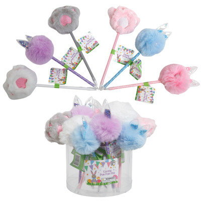 PEN EASTER POM POM EARS OR BUNNY PAW ASST COLORS/24PC PVC TUBE