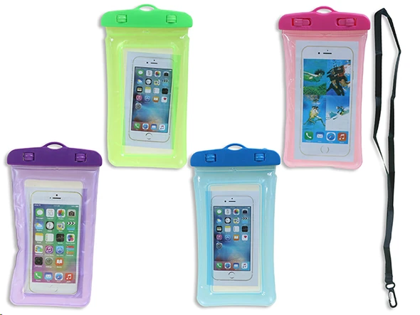CELL PHONE POUCH WATERPROOF CASE W/LANYARD 4AST COLORS 8.5X4.25IN/PBH