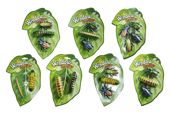 INSECT WINDOW CREEPERS 2/3/4PC SETS ON LEAF SHAPED BACKER CARD