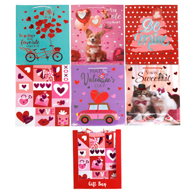 GIFT BAG VALENTINE LG 6AST GLITTER/HOTSTAMP/36PC PDQ 12.7 X 10.2 X 5IN