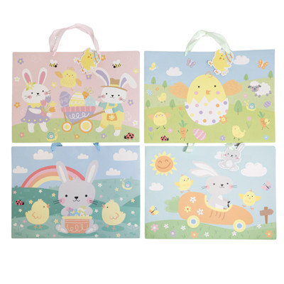 GIFT BAG EASTER JUMBO HORIZ EMBOSSED MATTE FINISH 4AST 18X13X6.6IN W/DIECUT GIFT TAG/LABEL